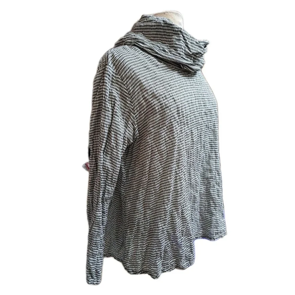 CUT LOOSE Stonewall Top Women Size M Check Crinkle Tencel Cowl Neck Pullover - Picture 2 of 7